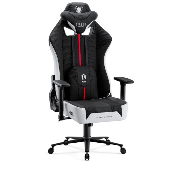 26dfe1cc296df2552aa8b9d19a41df4508216e50 Materiałowy fotel gamingowy Diablo X-Player 2.0 King Size, biało-czarny