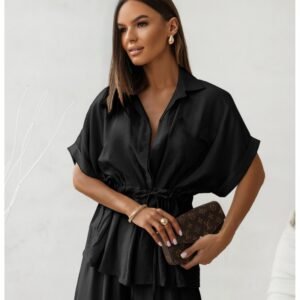 053330034d7cb5ed488f32cc59eedd5fbd3e57bf Stylowy komplet z szerokimi spodniami VELENA – czarny