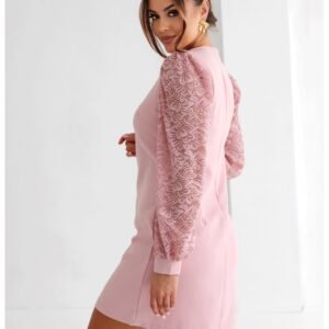 0a1c8e1eed876c80123d972e68fd4535930e418c Sukienka mini z koronkowymi rękawami RHONDA – brudny róż