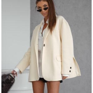 1ba6e4ffe2c7ae185f05e235249b4baf16494ee0 Długa marynarka oversize RIVIERA – beżowa