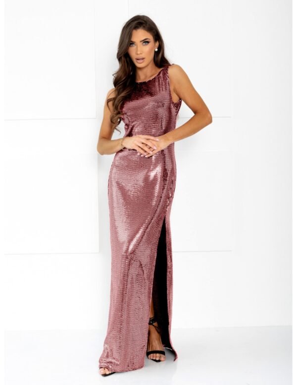 24a6cbccb6cd12cd58d56e3ef13051e88f64eb20 Cekinowa sukienka maxi z odkrytymi plecami TAJA – golden rose