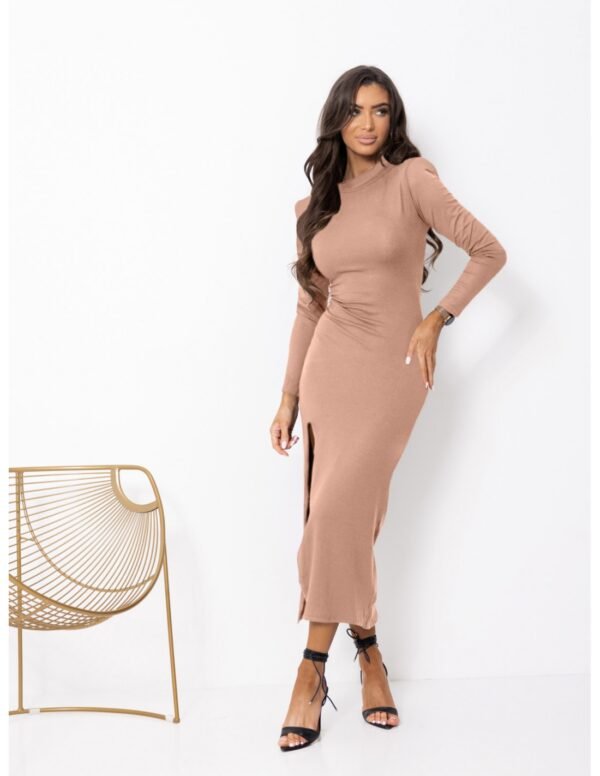 3dd77f06ebeee25a5be075f200b5e15c0aaff16a Sukienka maxi z wiskozy z rozporkiem VELUNA – cappuccino mocca