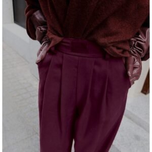 5efdbdd87edc30f0b4c2f32c9cf5f7a01d295897 Eleganckie szerokie spodnie z kantem SOVEL – bordowe