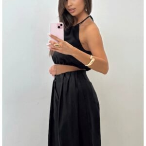 6044d30fbc07d8d305415d8a9bc10056f3d4be46 Lniany top wiązany na szyi TESSI – czarny