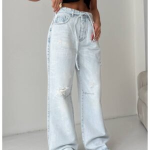 60fb1728dfc3113c3ccf54f449bcf994d2eea0bd Szerokie jeansy z przetarciami ARLO – jasny jeans