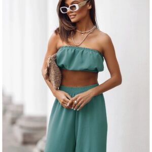 682f7ec8f37f8f6c7b601e7a4cae9d0beeb78547 Stylowy komplet top z szerokimi spodniami MATILDE – szałwiowy