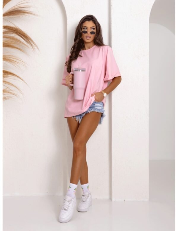 6d8e570f1a6190493dea7fc129900b79b8ade094 Bawełniany t-shirt oversize z poduszkami VEA – pudrowy róż