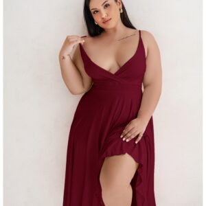 765013bc021a6691efbbb9b63154daf68c30681f Sukienka midi PLUS SIZE na ramiączkach AGNES – bordowa
