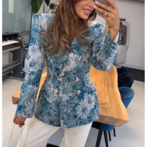 b68e77e3a7c9531ba1b0ab4146356481bcc2abac Żakardowa marynarka w kwiaty JULIANNA – niebieska