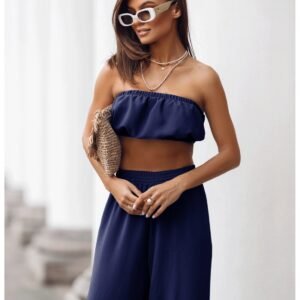 d6a871d573b7499c9c840f2087e7920e6b61335a Stylowy komplet top z szerokimi spodniami MATILDE – granatowy
