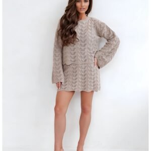e0e98ecbdb067f011881a98a069f8e26b8e8fc43 Komplet dzianinowy z mini spódniczką CARESSA – mocha mousse