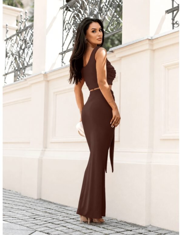 e91d6ff530a4500578fedac433dcf14807e5b279 Komplet crop top z maxi spódnicą LUVIA – czekoladowy