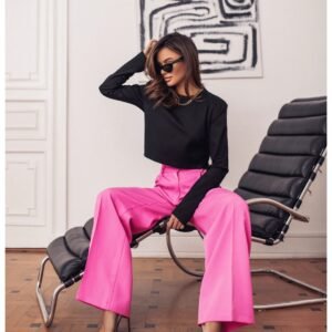 ffdce89fd9b64972f60d6cdcd1ddd5f5ae75ddd2 Eleganckie spodnie z szeroką nogawką ELIANNE – różowe