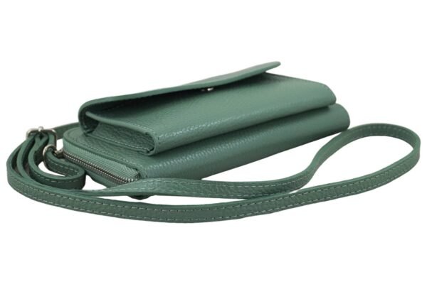 1f9cf25a86b30467e44c40e0b30c4b059e232790 Portfel z etui na telefon ze skóry licowej – Zielony