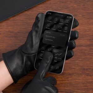9af3ede97003ee6faf942cec43a4a248d4013960 Rękawiczki skórzane damskie polar na dotyk TOUCH FINGER czarne BELTIMORE K27 : Kolory – czarny, Rozmiar rękawiczek / kurtek – XS