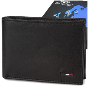d509abf2dc68fcfa37ac3a8f76a105a5d0b32710 Portfel skórzany męski mały poziomy z flagą czarny RFiD Beltimore D54