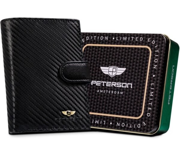 e4feada693693dc008eaba176ca4cb5b97e88af3 Carbonowy, skórzany portfel męski na karty – Peterson